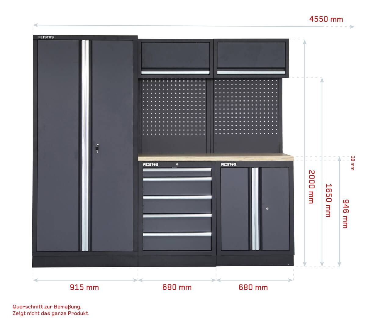 Werkstatteinrichtung Apollo schwarz B/H/L: ca. 456x200x46 cm
