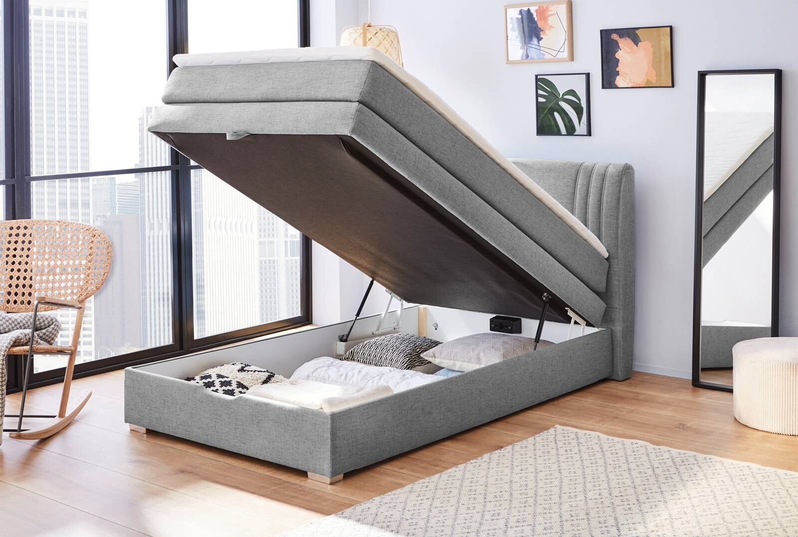 Boxspringbett grau Liegefläche B/L: ca. 120x200 cm