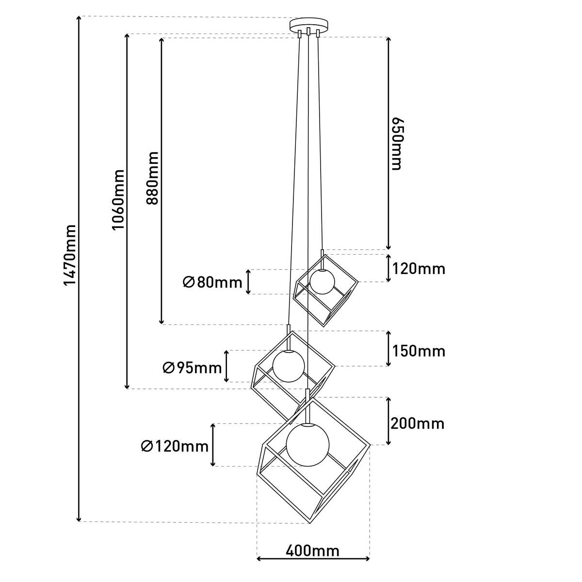 Näve Leuchten Pendelleuchte 7083022 schwarz Metall Glas B/H/T: ca. 40x147x40 cm G9 3 Brennstellen