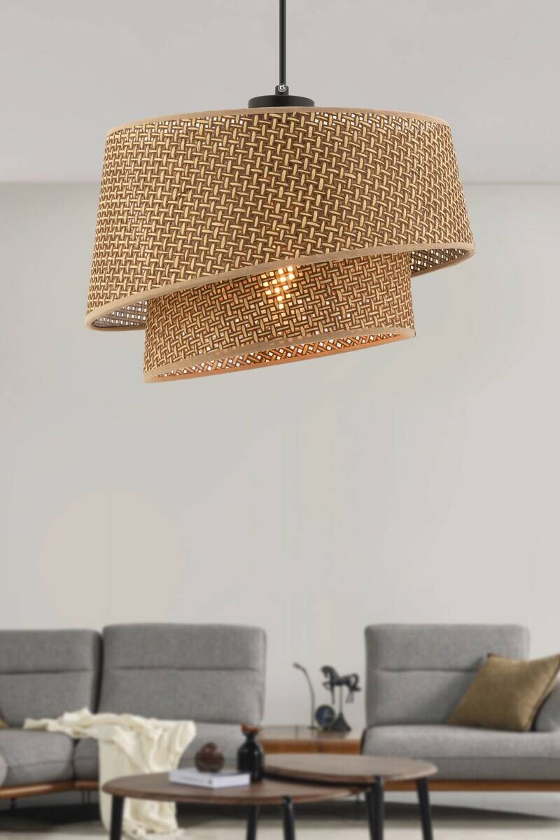 Opviq Pendelleuchte Barette beige Metall Stoff B/H/L: ca. 32x65x32 cm E27 1 Brennstellen