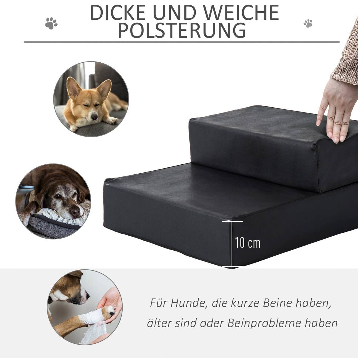 PawHut Hundetreppe schwarz Schaumstoff B/H/L: ca. 39x20x67 cm