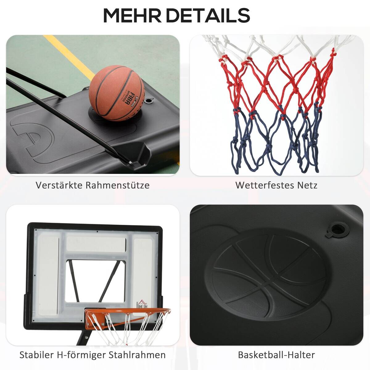 HOMCOM Basketballkorb schwarz B/H/L: ca. 60x90x310 cm
