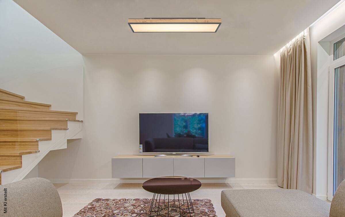 GLOBO LED-Deckenleuchte Graphit Holzoptik MDF Aluminium Acryl B/H/L: ca. 20x7,8x80 cm 1 Brennstellen