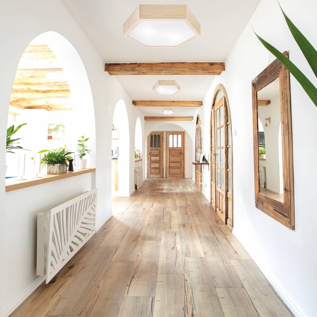 Lamkur Deckenleuchte kiefer Glas Holz B/H/L: ca. 44x12x44 cm 2 Brennstellen