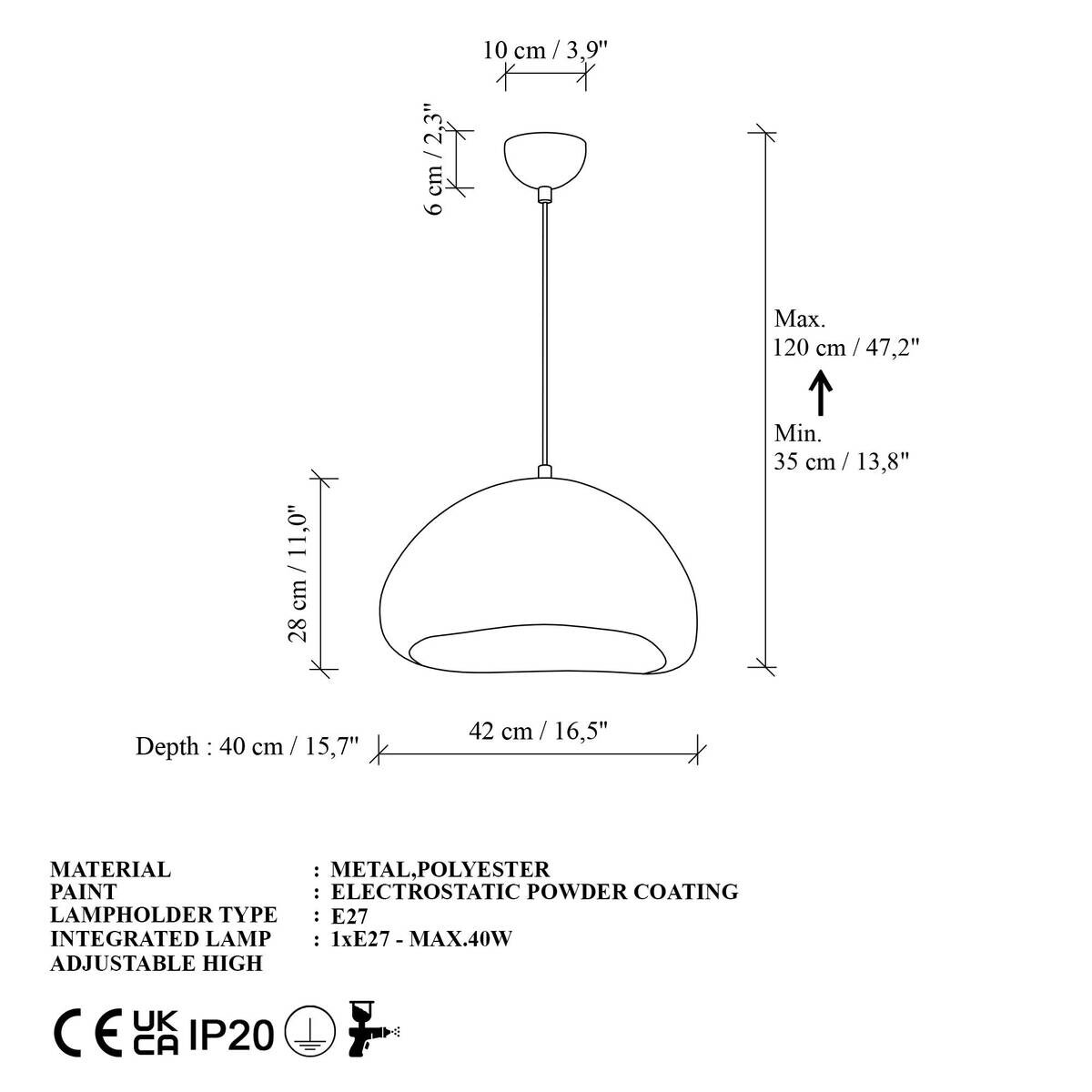 Opviq Pendelleuchte weiß Metall Fiberglas B/T/L: ca. 42x40x42 cm E27 1 Brennstellen