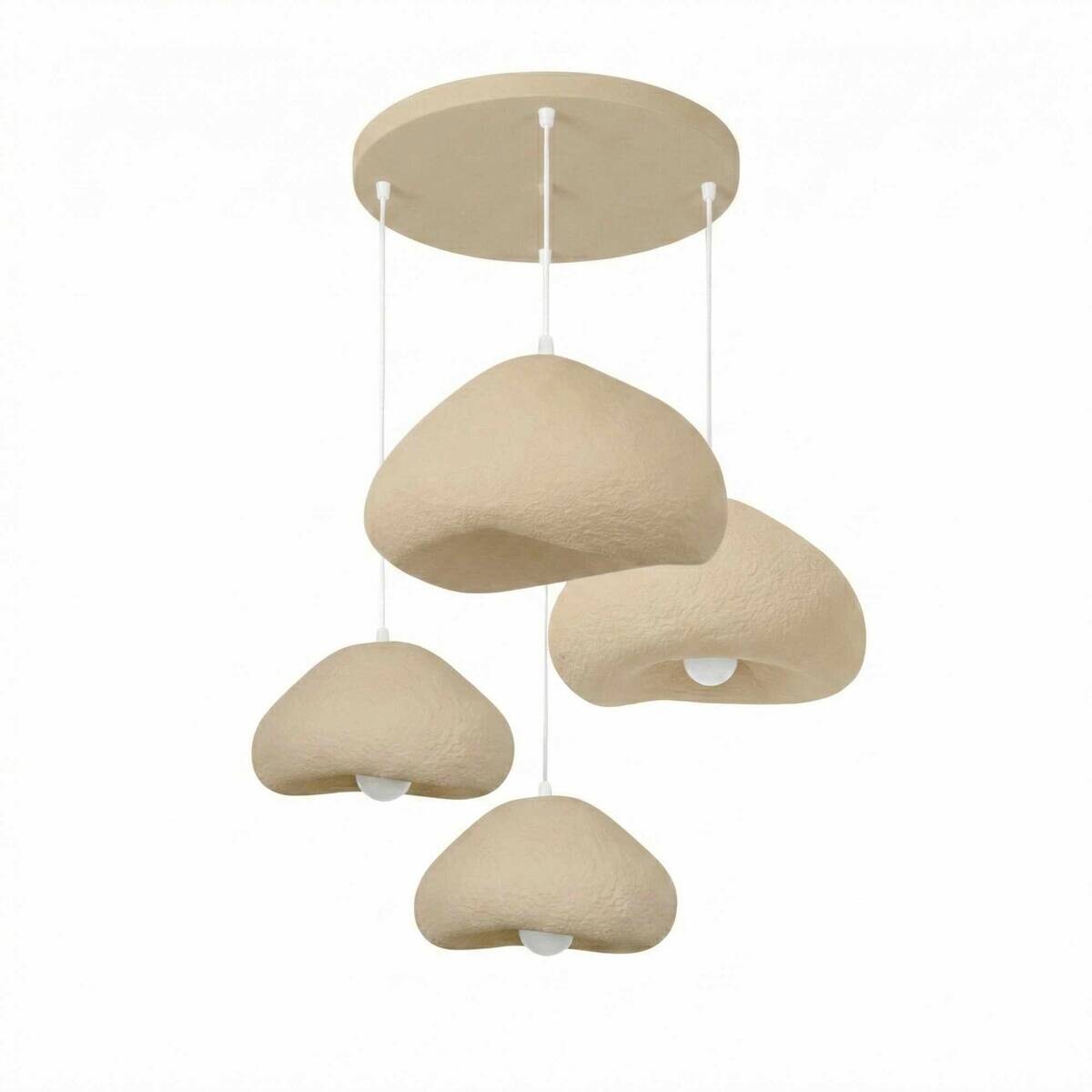 Opviq Pendelleuchte beige Metall Fiberglas B/H/T/L: ca. 154x110x46x154 cm E27 4 Brennstellen
