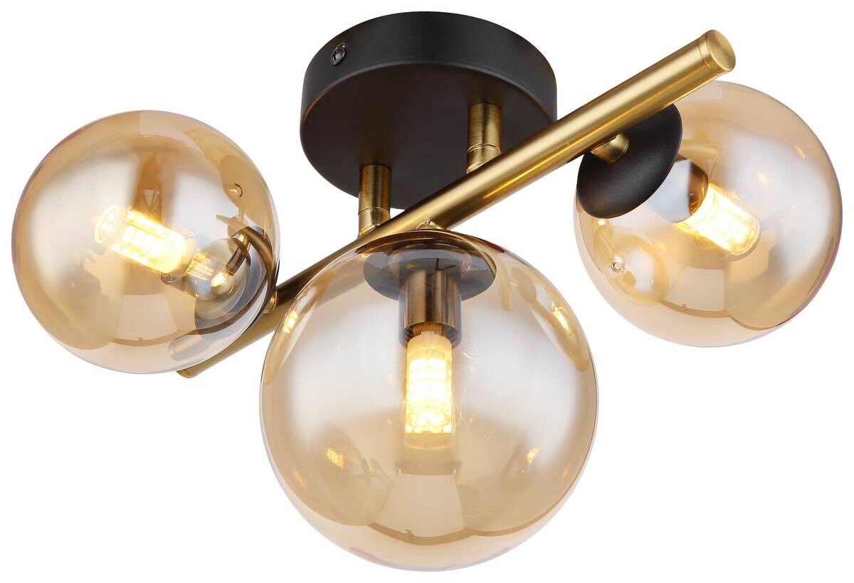 GLOBO Wandleuchte 56135-3W messing amber Glas Metall B/H/L: ca. 21x19x28 cm G9 3 Brennstellen
