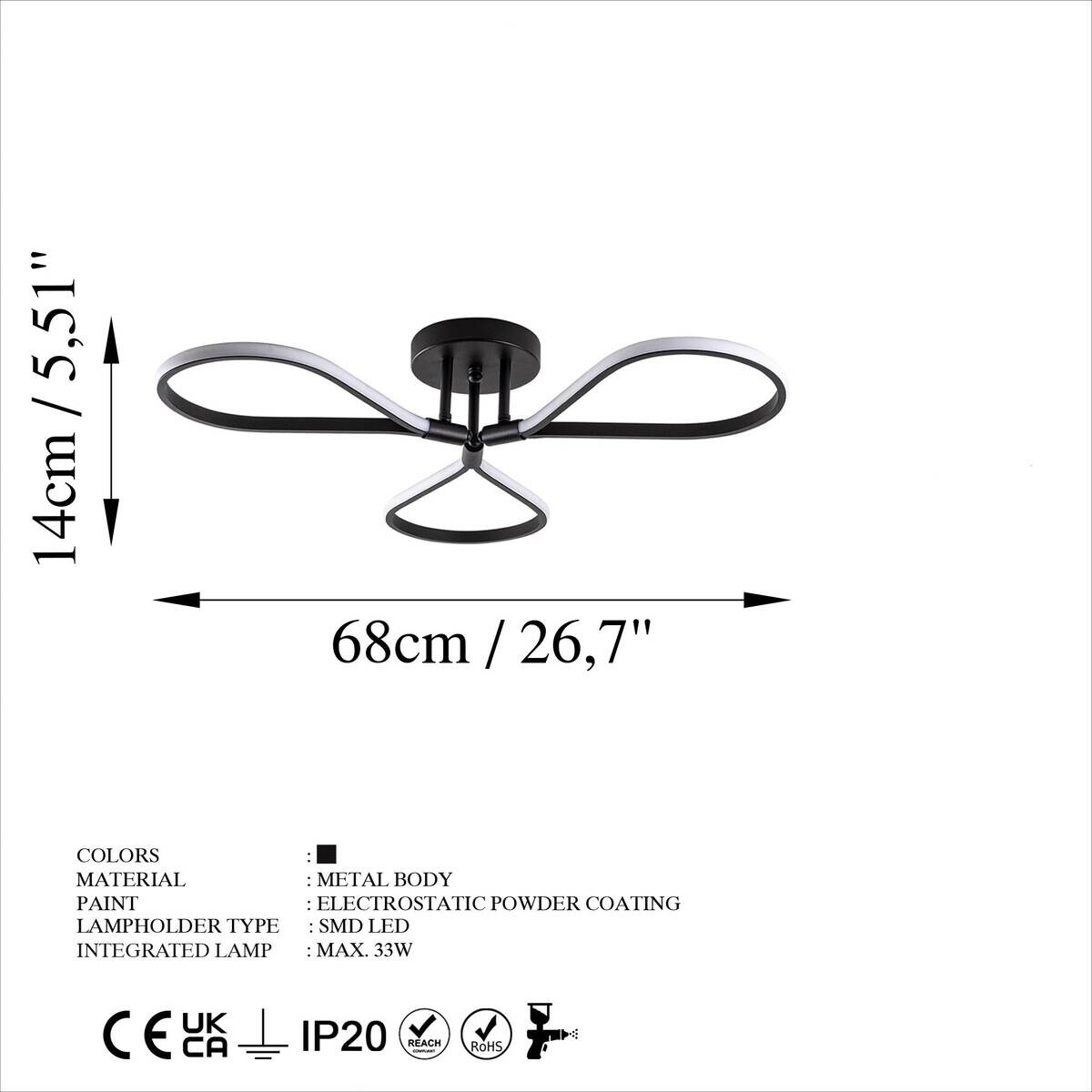 Opviq LED-Pendelleuchte schwarz B/H/T: ca. 68x14x68 cm 3 Brennstellen