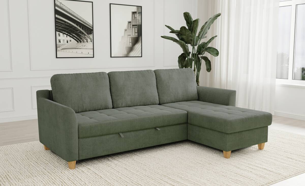 Ecksofa mit Bettfunktion und Bettkasten hellgrün Microfaser B/H/T: ca. 231x86x150 cm