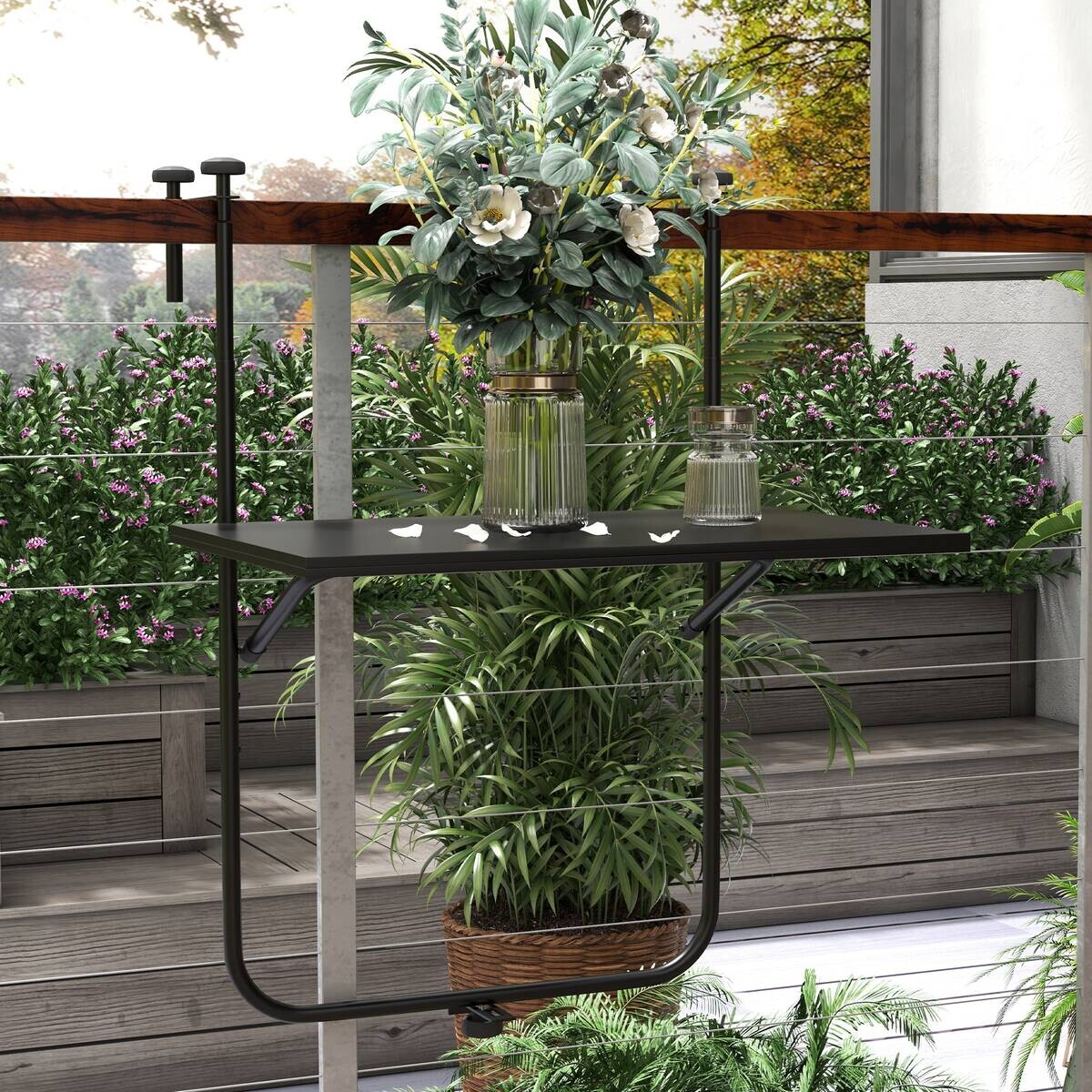 Outsunny Balkontisch schwarz Polypropylen B/H/L: ca. 60x62x85,5 cm