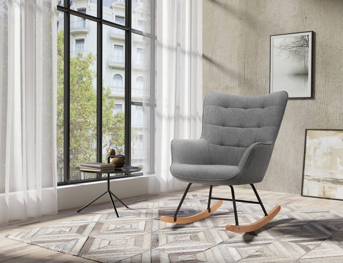 byLIVING Schaukelstuhl RICHIE grau schwarz natur Webstoff Metall Buche B/H/T: ca. 72x92x92 cm