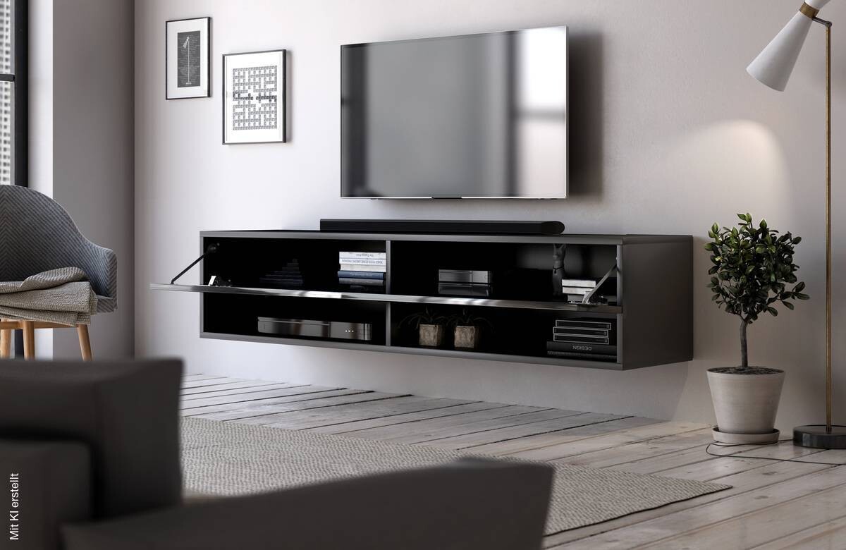 TV-Board Derby schwarz matt schwarz glänzend B/H/T: ca. 140x30x31 cm