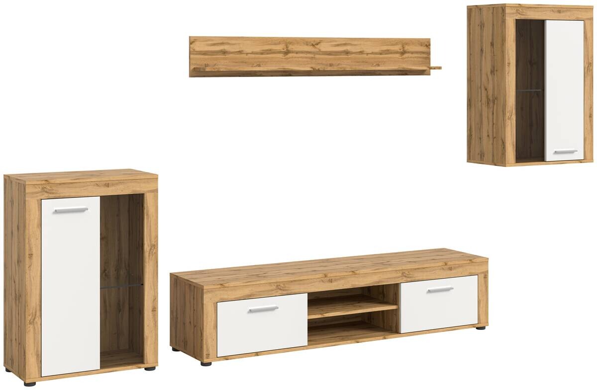 Wohnwand Jam Eiche Wotan Nachbildung weiß B/H/T: ca. 310x169x35 cm