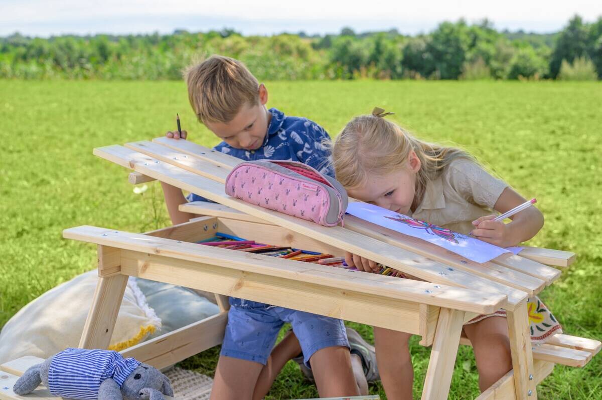 Timbela Kindersitzgarnitur M010 natur Holz B/H/L: ca. 90x50x90 cm