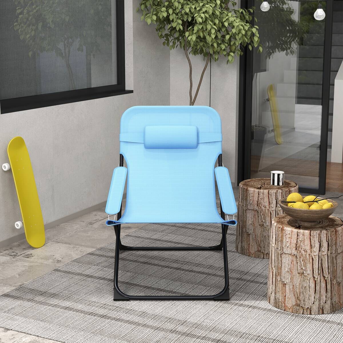 Outsunny Klappstuhl blau Edelstahl B/H/L: ca. 91x69x96 cm