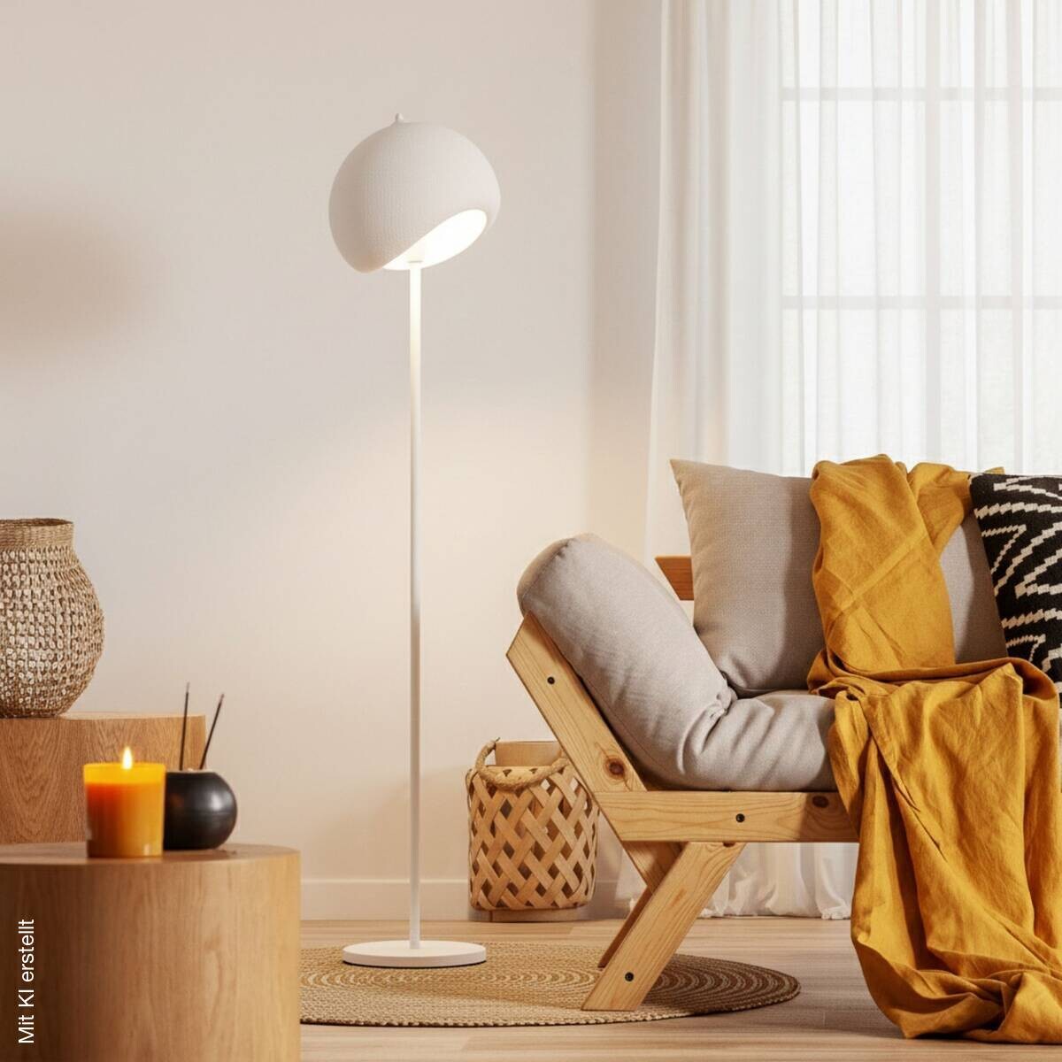 Opviq Stehlampe Yontu-15854 weiß Metall Polyester-Mischgewebe B/H/L: ca. 29x170x34 cm E27 1 Brennstellen