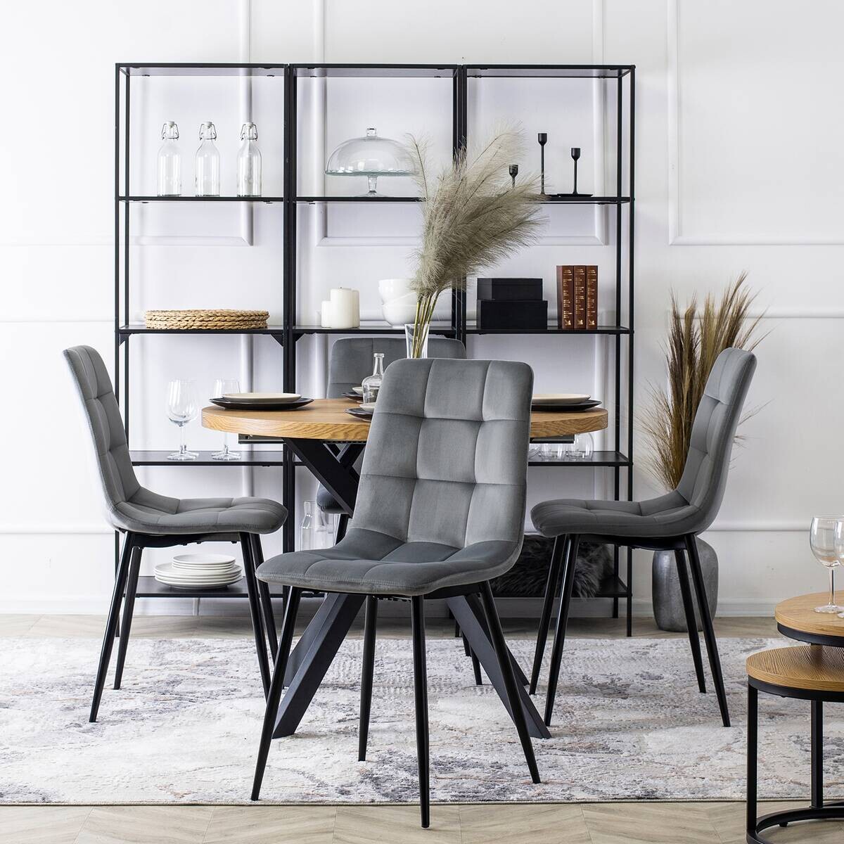 Stuhl PERU grau Velourstoff B/H/T: ca. 42x90,5x52 cm