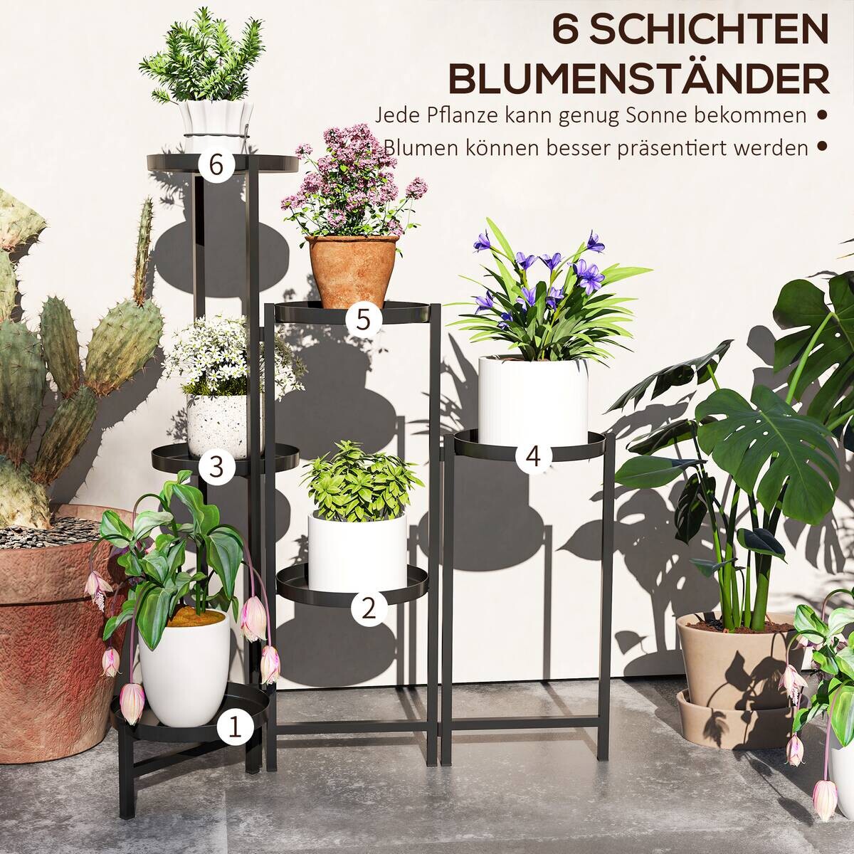 Outsunny Pflanzenständer schwarz Metall B/H/L: ca. 40x80x60 cm