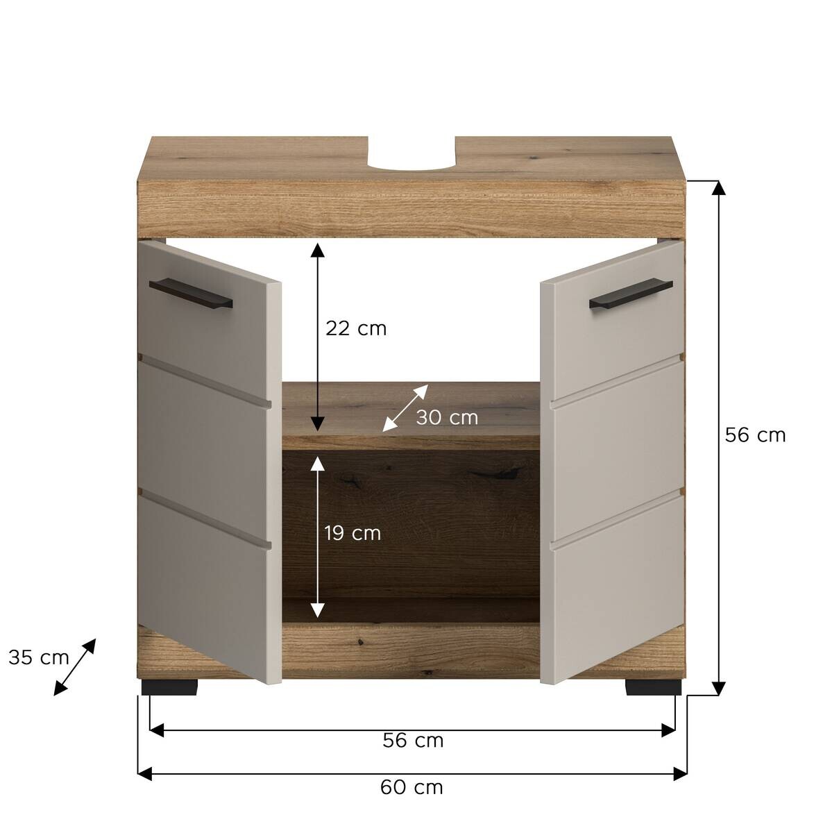 Waschbeckenunterschrank Scout Evoke Oak Nachbildung Kaschmirgrau Nachbildung B/H/T: ca. 60x56x34 cm