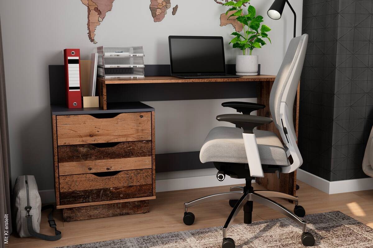 Schreibtisch BELFAST Eiche Old Wood Nachbildung anthrazit B/H/T: ca. 138x83,5x51,5 cm