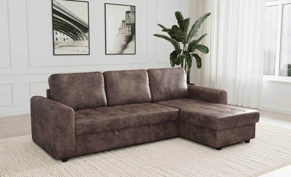 Ecksofa mit Bettfunktion und Bettkasten silber Microfaser B/T: ca. 245x155 cm