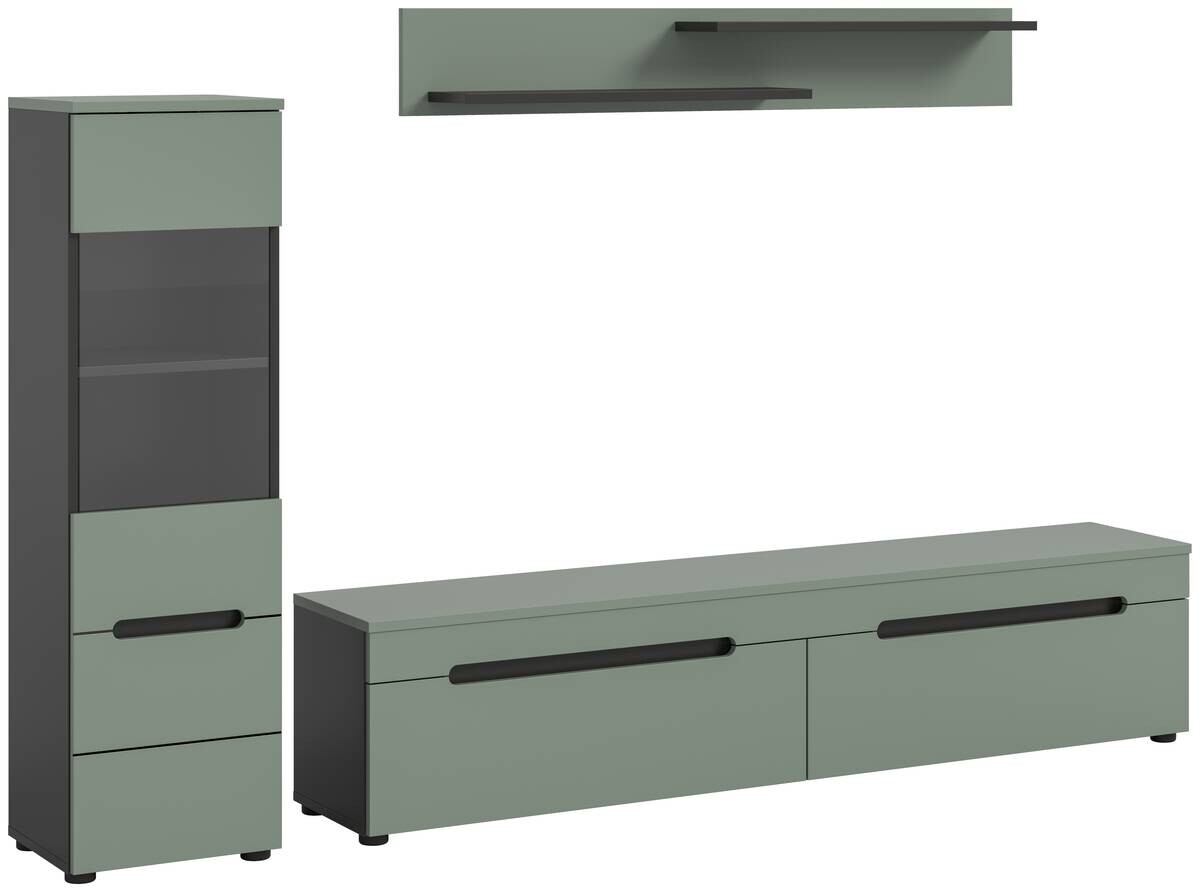 Wohnwand Canu grün basaltgrau Nachbildung B/H/T: ca. 221x141x33 cm