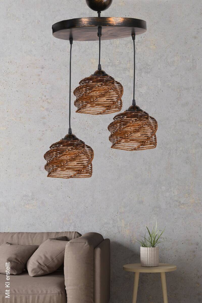 Opviq Pendelleuchte Holz Metall B/H/T/L/D: ca. 35x85x35x35x35 cm E27 3 Brennstellen