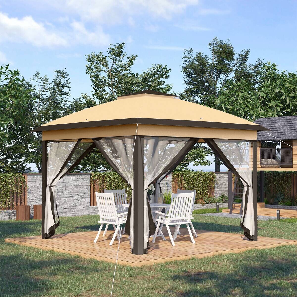 Outsunny Pavillon beige Metall B/H/L: ca. 330x288x330 cm