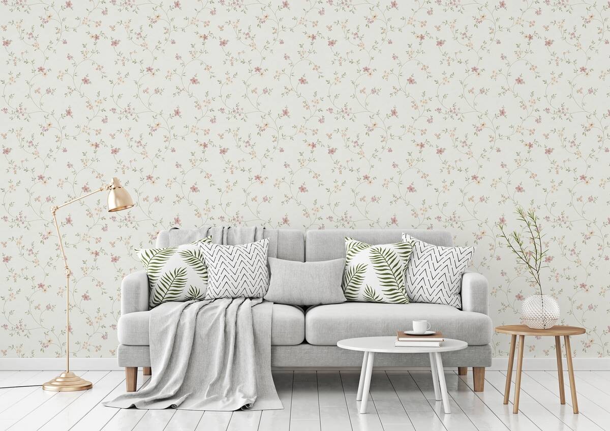 Vliestapete Blumen creme bunt B/L: ca. 53x1005 cm