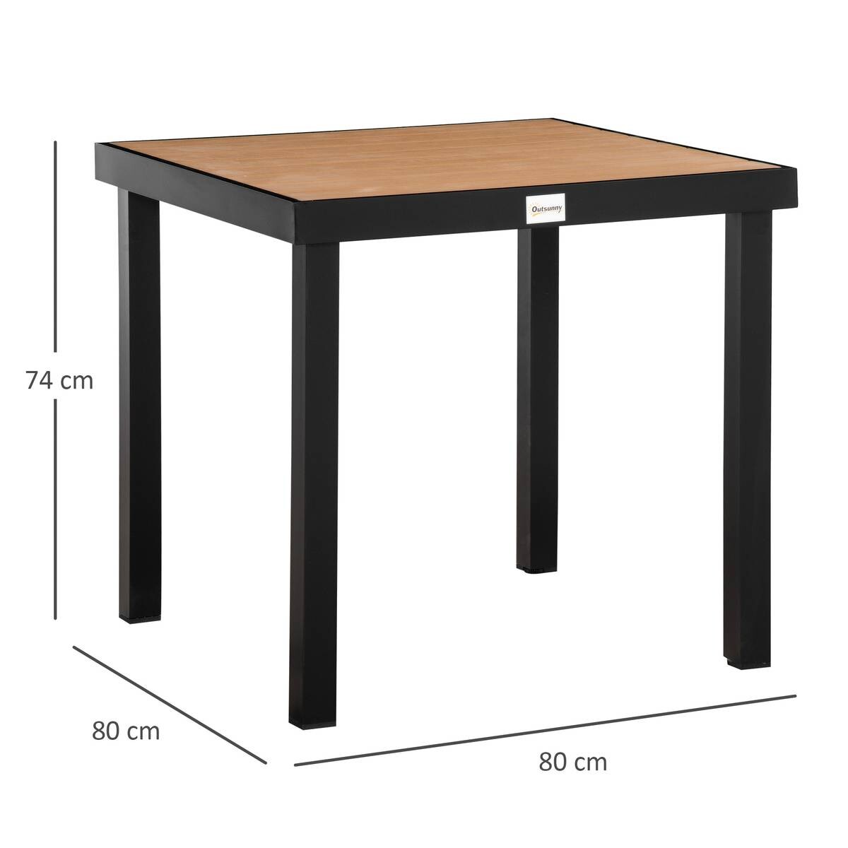 Outsunny Gartentisch natur Metall B/H/L: ca. 80x74x80 cm