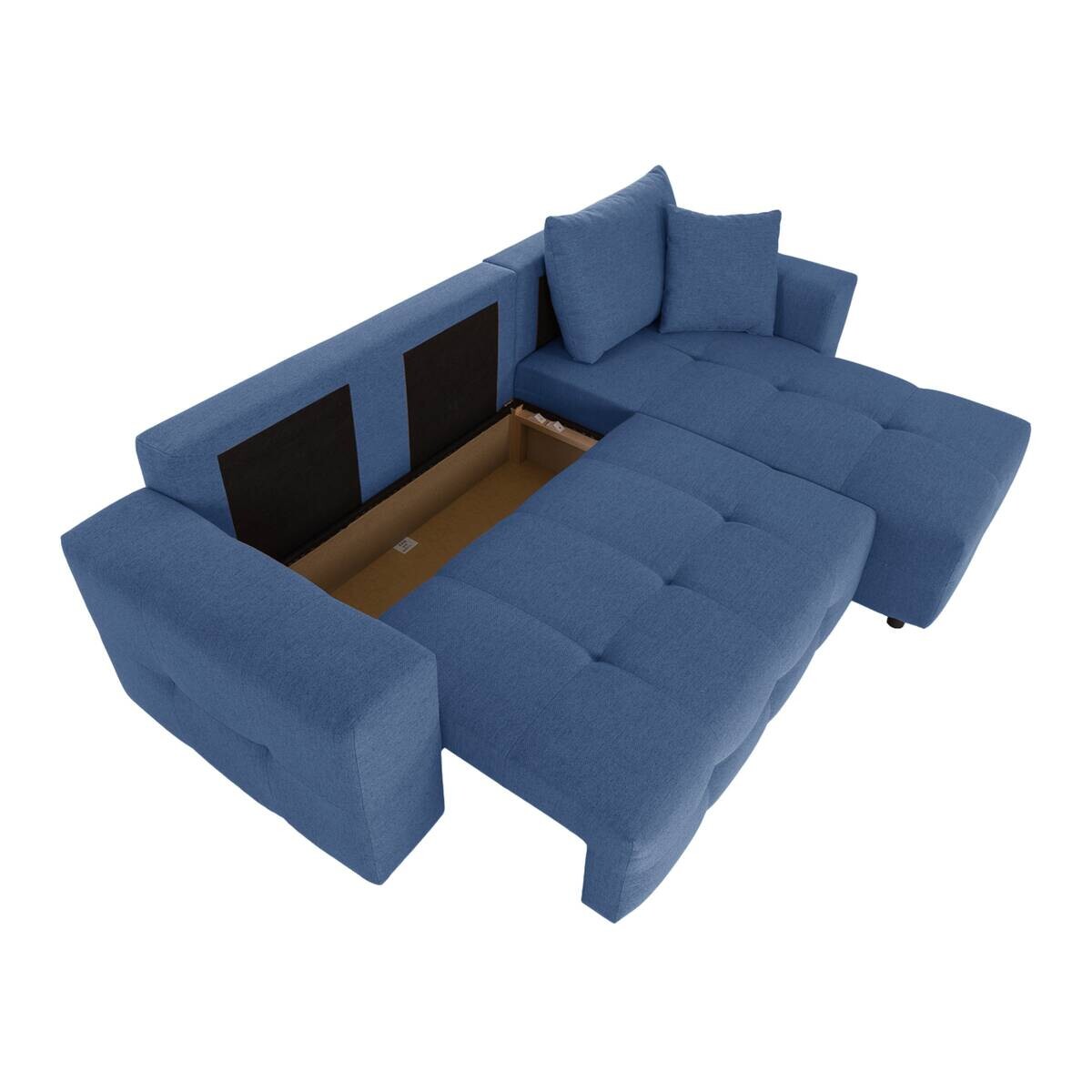 Ecksofa mit Bettfunktion und Bettkasten blau Webstoff B/H/T: ca. 247x83x162 cm