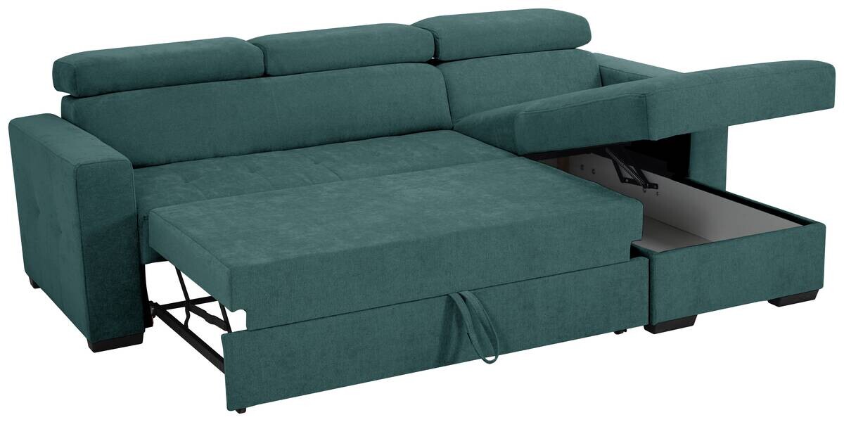 Ecksofa mit Bettfunktion und Bettkasten blaugrün Microfaser B/T: ca. 238x170 cm