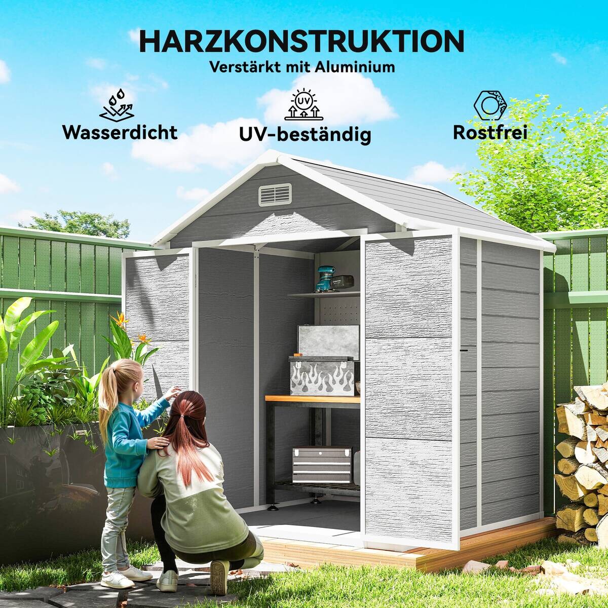 Outsunny Gartenhaus grau B/H/L: ca. 151x219x182 cm