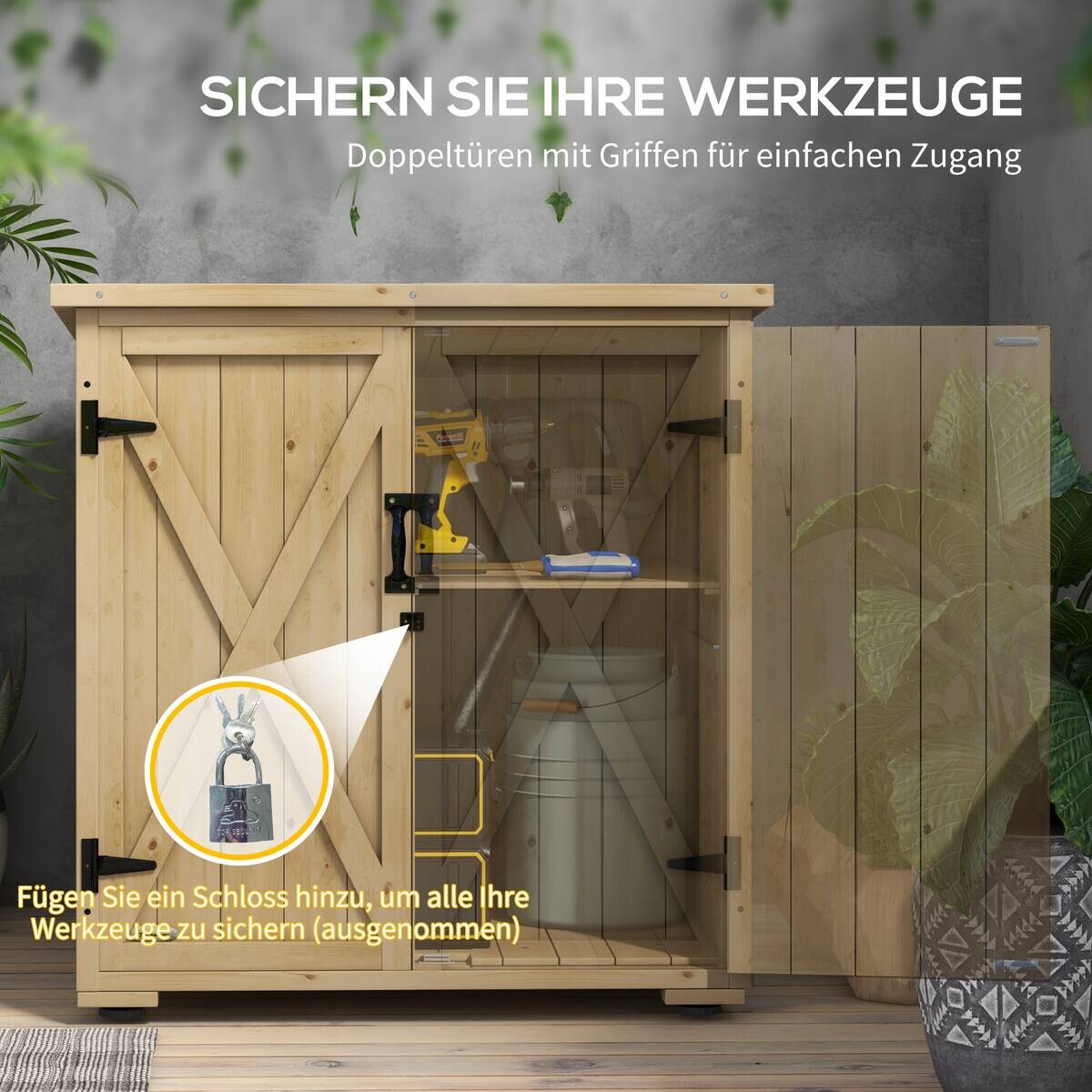 Outsunny Gartenschrank natur Polypropylen B/H/L: ca. 88x77,5x90 cm