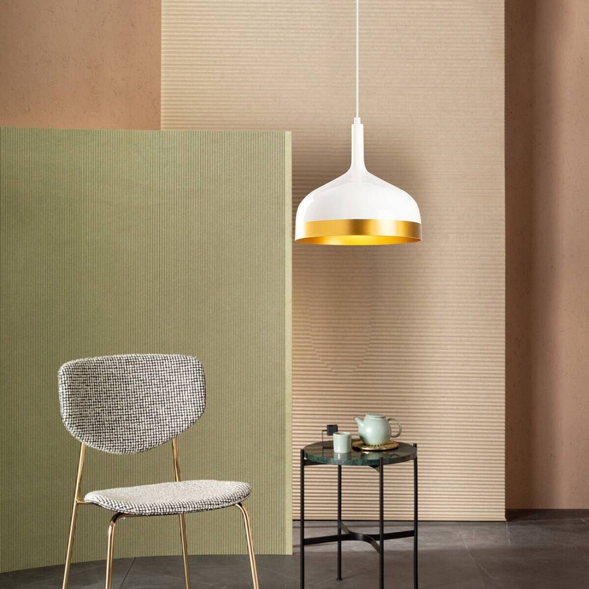 Opviq Pendelleuchte Saglam-3724 weiß gold B/H/T/L/D: ca. 30x128x30x30x30 cm E27 1 Brennstellen