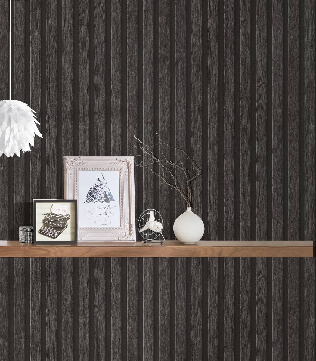 Vliestapete Holzoptik grau schwarz B/L: ca. 53x1005 cm