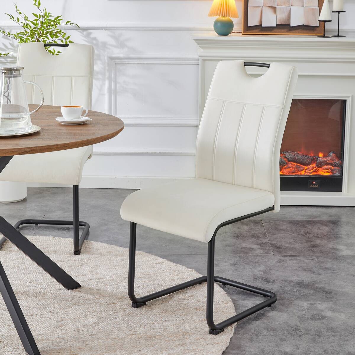 Schwingstuhl LISA, 2er Set creme Webstoff B/H/T: ca. 43x98x61 cm