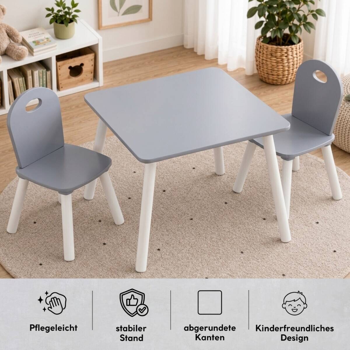 Kesper Kindertisch mit 2 Stühlen grau Spanplatte B/H/L: ca. 55x45x55 cm
