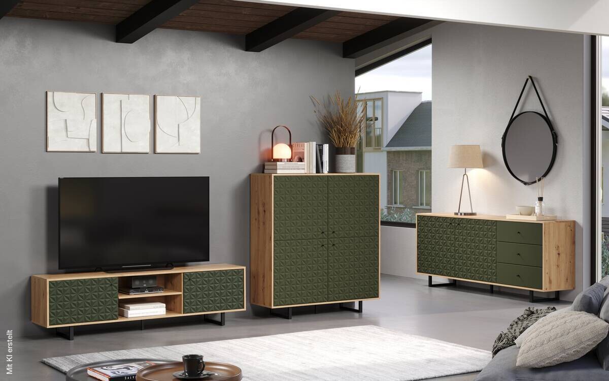 Highboard Sentra Eiche Artisan Nachbildung grün dunkel B/H/T: ca. 124x136x40 cm