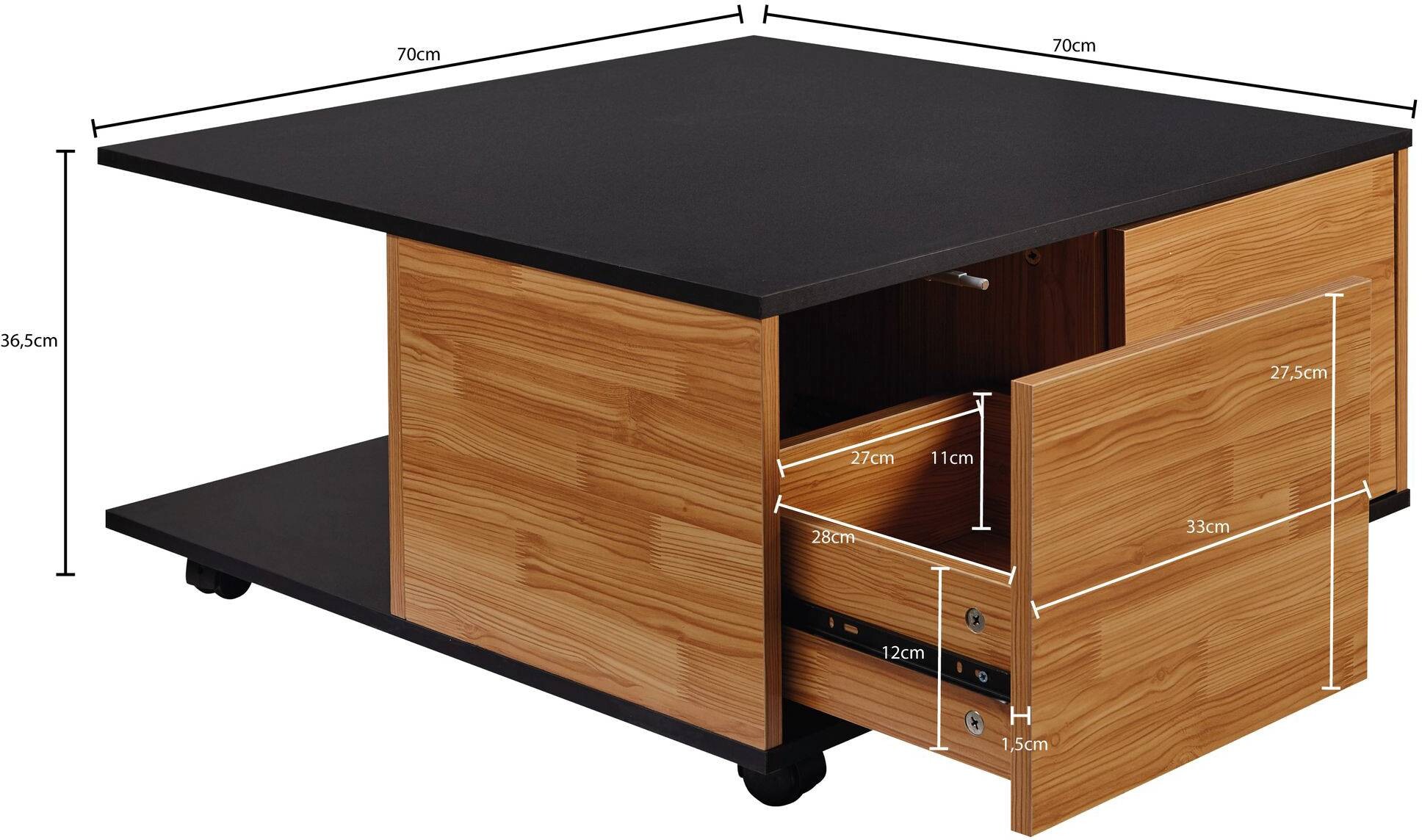 Wohnling Couchtisch braun B/H/T: ca. 70x36x70 cm