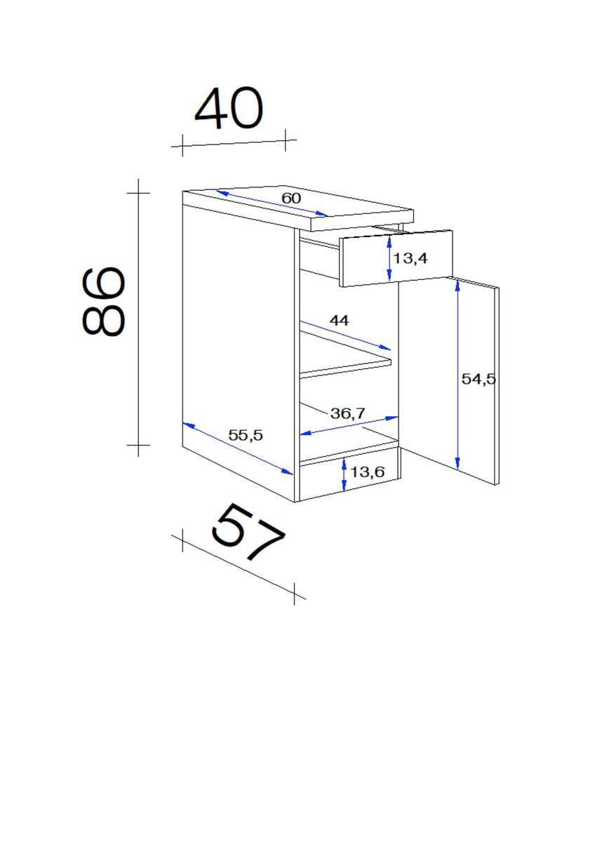 Unterschrank Valero weiß Hochglanz B/H/T: ca. 40x86x60 cm