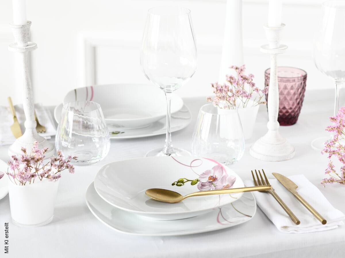 CreaTable Kombiservice Square Orchidee weiß Porzellan 62 tlg.