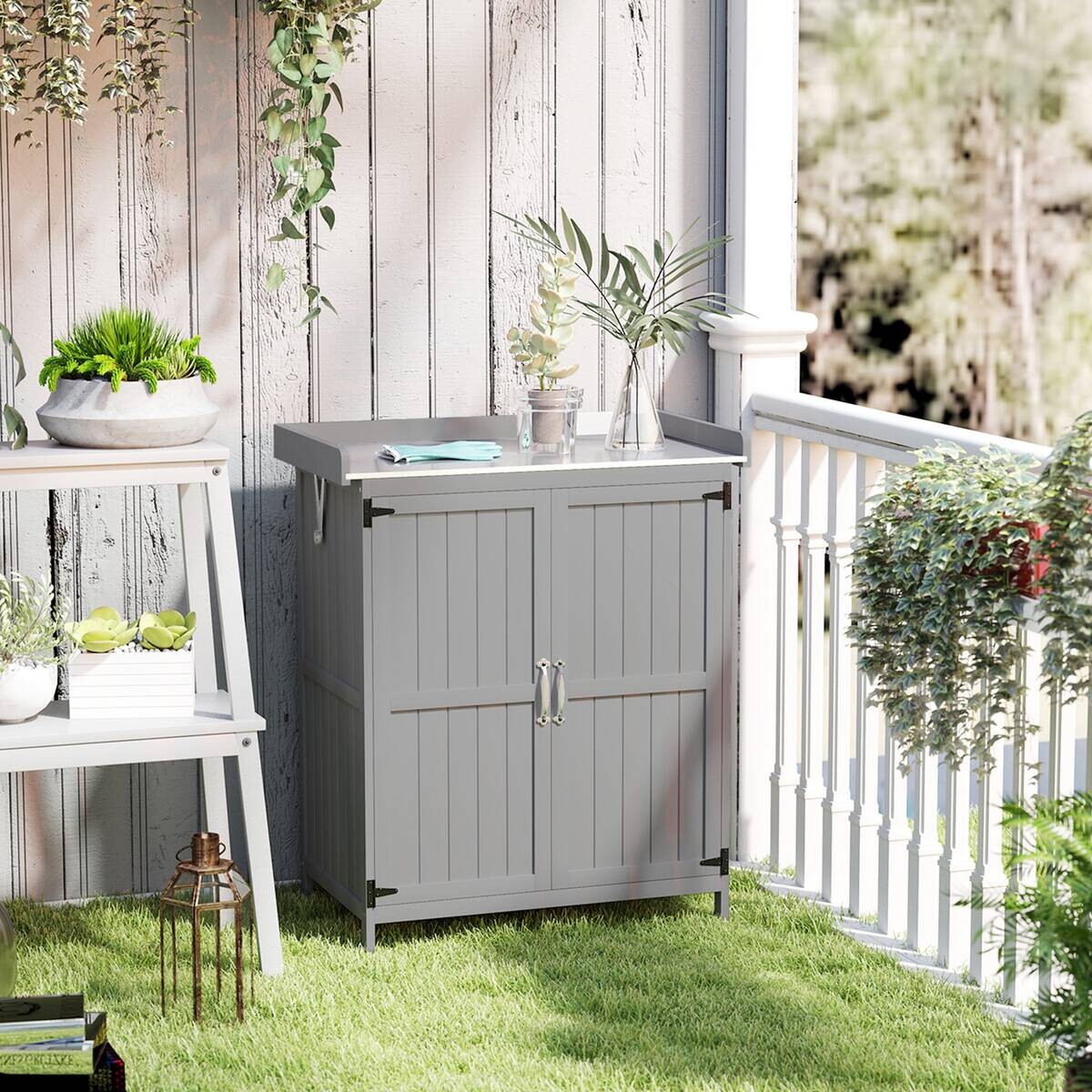 Outsunny Gartenschrank grau Edelstahl B/H/L: ca. 43x88x74 cm