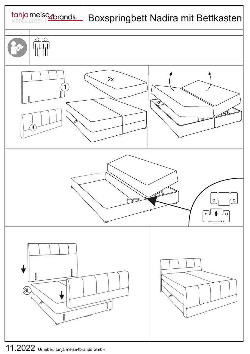 Boxspringbett Nadira grau Liegefläche B/L: ca. 180x200 cm