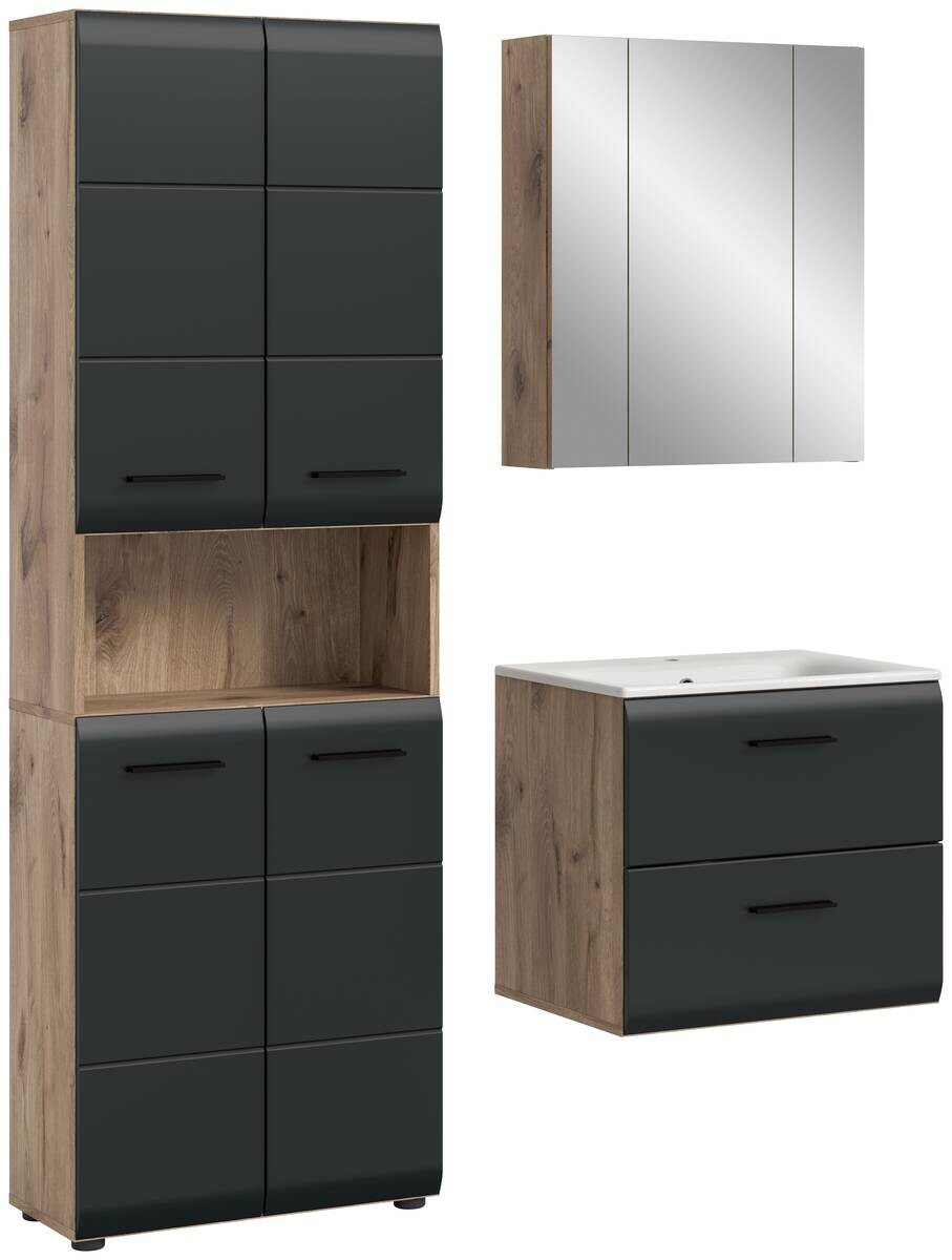 Badezimmer-Set Ice Nox Oak Nachbildung schwarz matt B/H/T: ca. 135x185x46 cm
