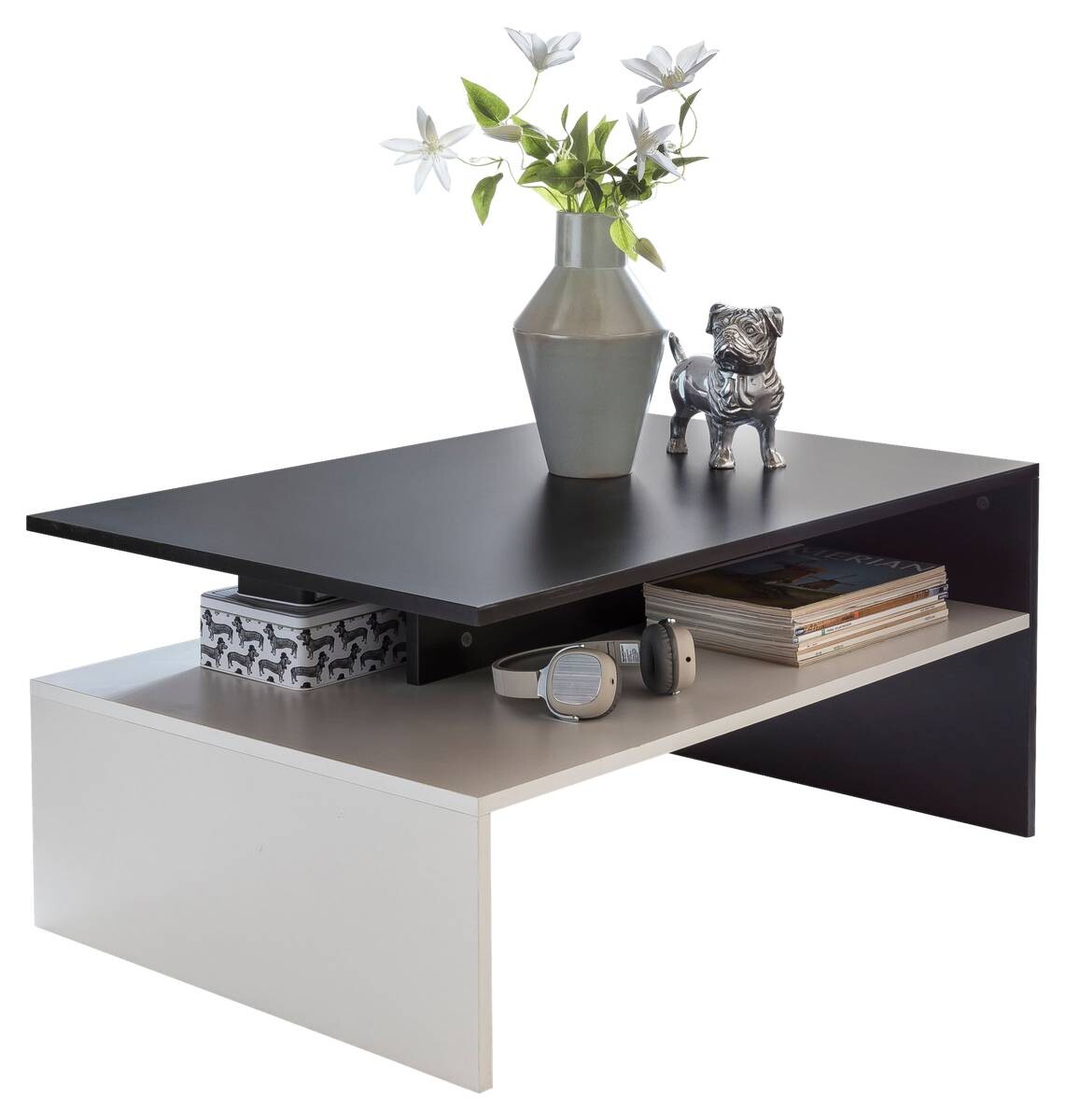 Wohnling Couchtisch weiß schwarz B/H/T: ca. 90x43x60 cm