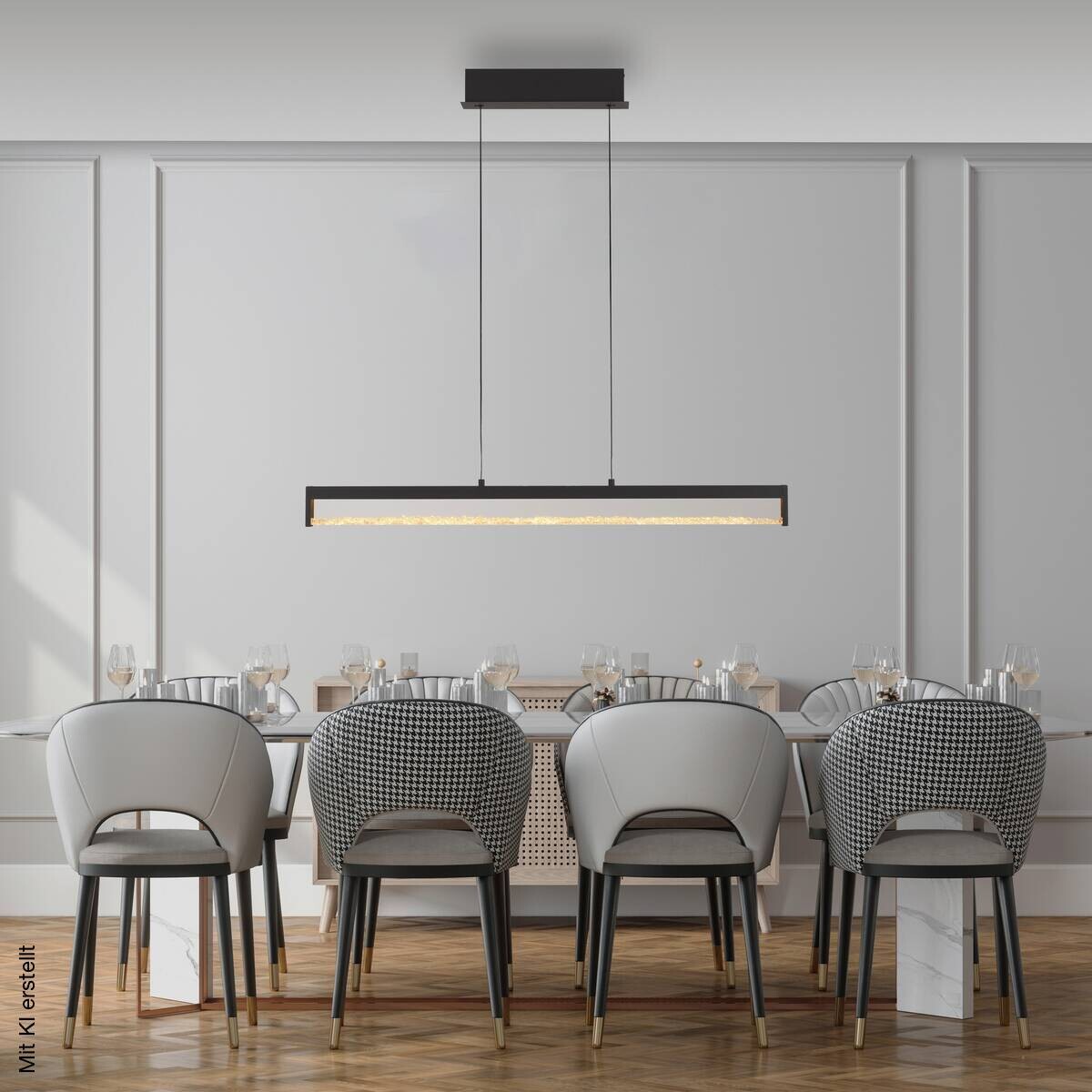 Just Light LED-Pendelleuchte schwarz Metall B/H/T: ca. 100x9x40 cm