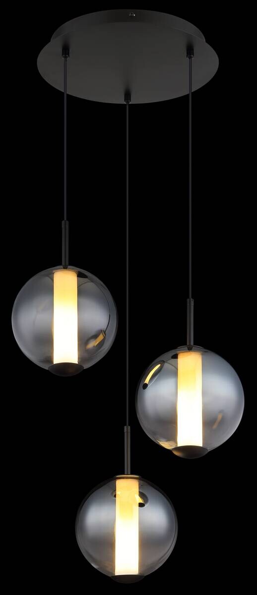 GLOBO Pendelleuchte mattschwarz Rauch Opal Glas Metall H/D: ca. 120x38 cm 1.0 Brennstellen