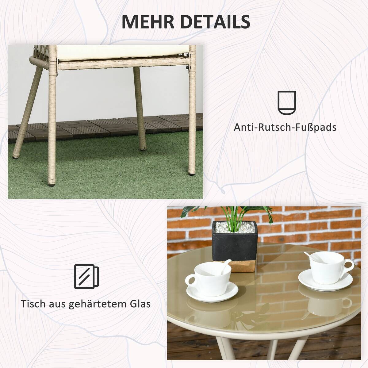 Outsunny Sitzgruppe khaki Edelstahl B/H/L: ca. 65x63x81 cm