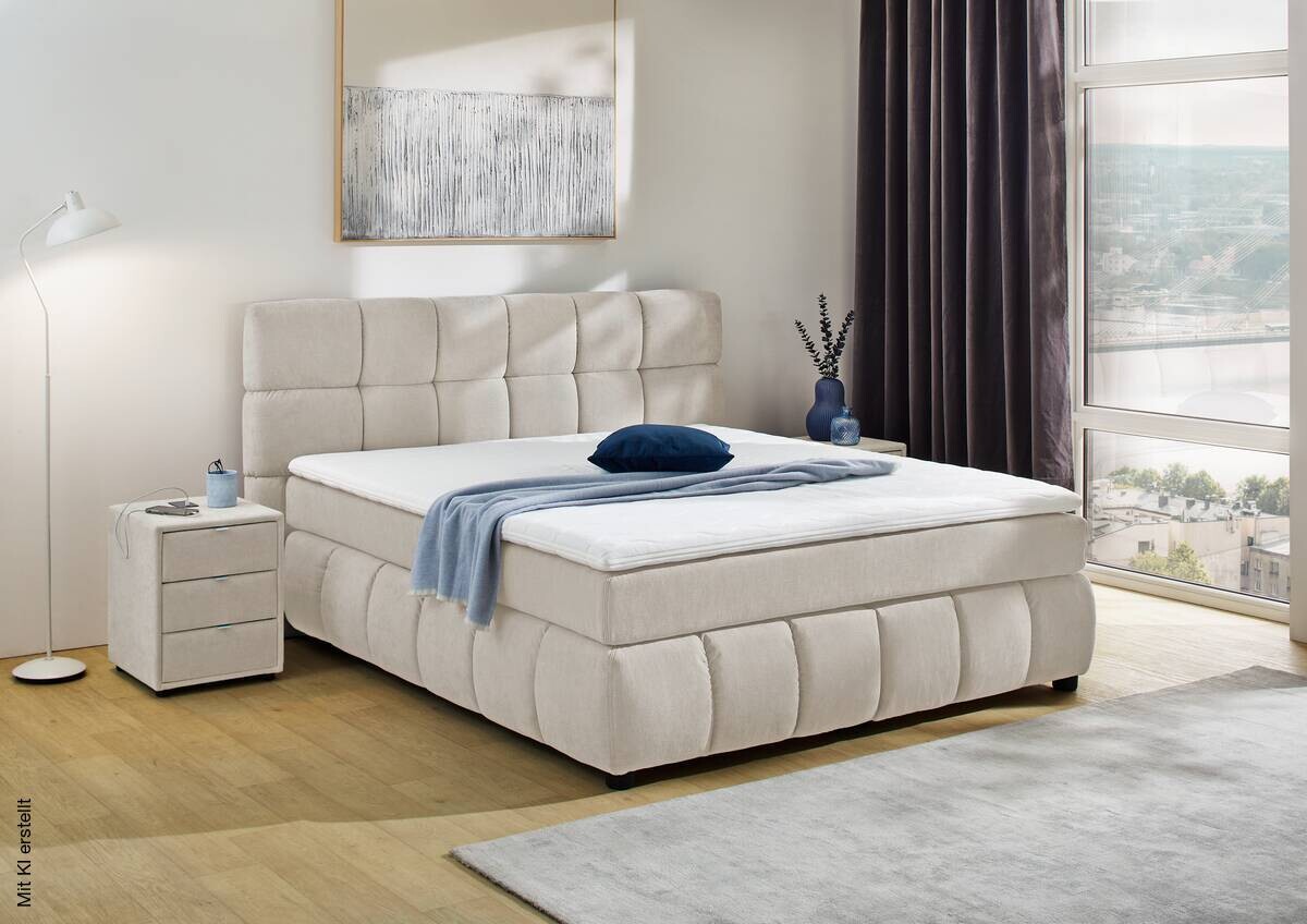 Boxspringbett grau beige Flachgewebe Liegefläche B/L: ca. 180x200 cm